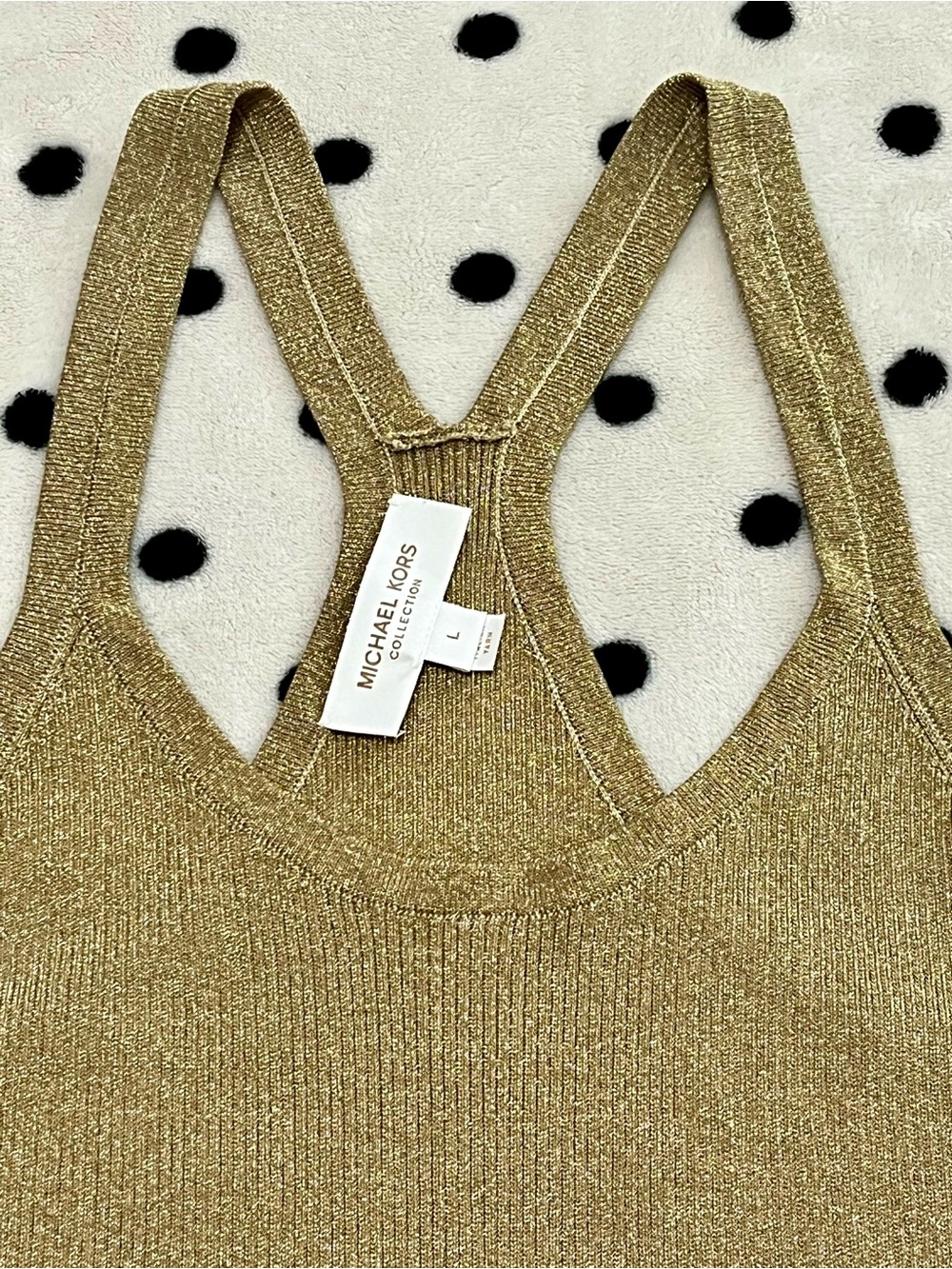 Michael Kors Collection Gold Ribbed Racerback Tank Top Size L - Picture 4 of 10